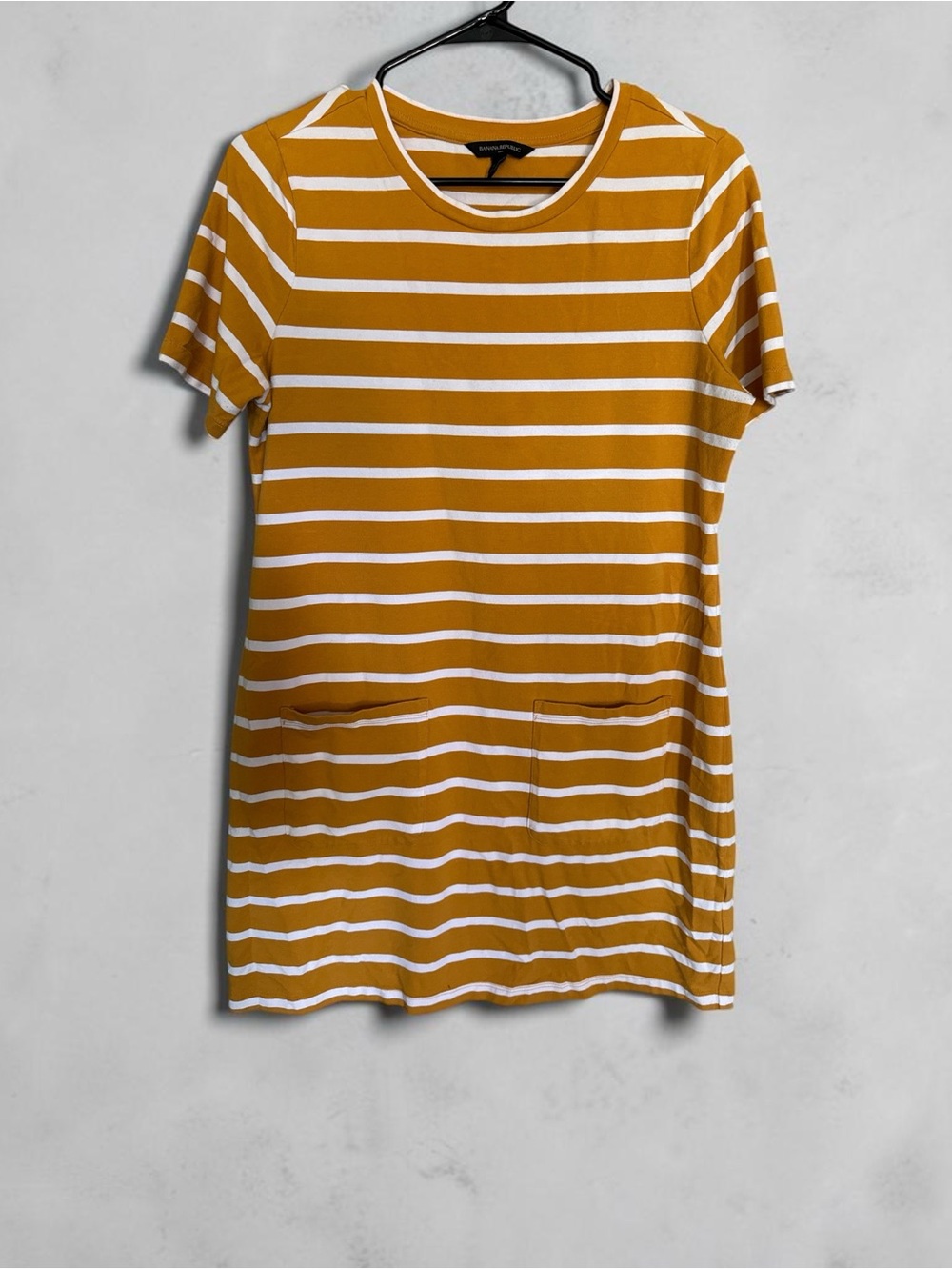 Banana Republic Mustard Yellow and White Striped Asymmetrical Dress